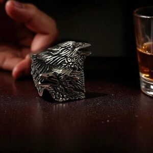 Silver Black Matter Nordic Ravens Statement Ring - NEW